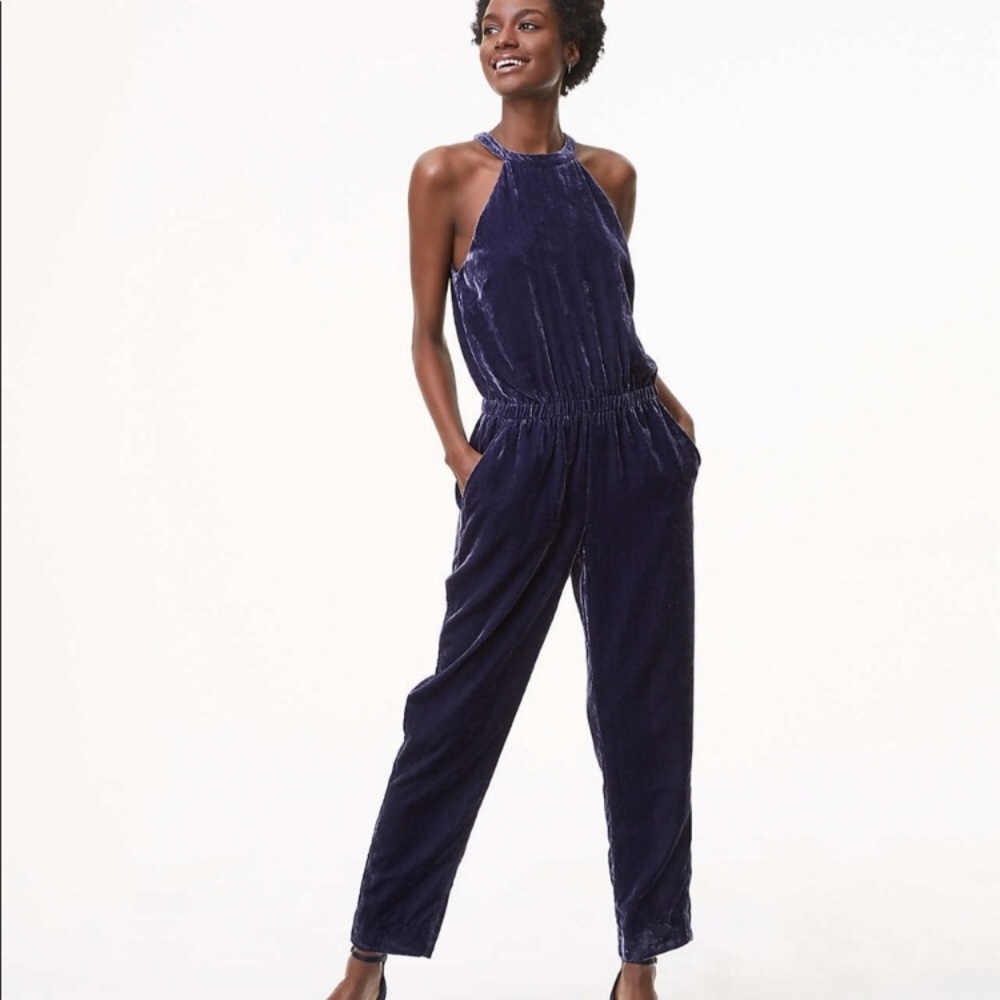Loft size small Purple Velvet Jumpsuit